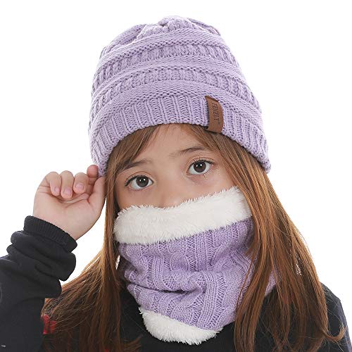 Purple Winter Hat, Scarf, Gloves Set for Kids