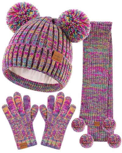 Rainbow Mix Kids Winter Hat Gloves Scarf Set
