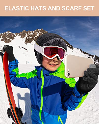 6-Piece Kids Winter Hat Glove Scarf Set, Touchscreen Mittens