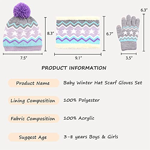 Purple Winter Hat Scarf Gloves Set for Kids