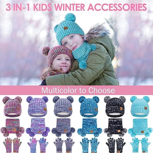 Rainbow Mix Kids Winter Hat Gloves Scarf Set