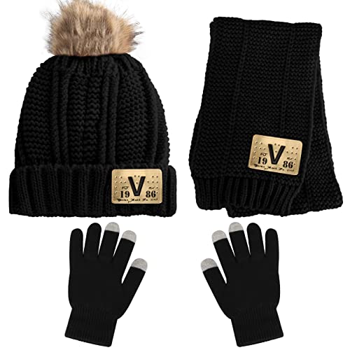 Kids Winter Knit Hat, Scarf, Gloves Set (Black)