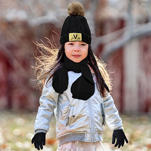 Kids Winter Knit Hat, Scarf, Gloves Set (Black)