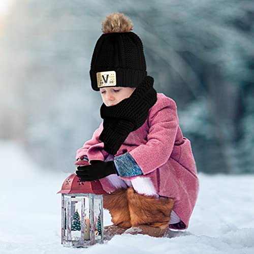 Kids Winter Knit Hat, Scarf, Gloves Set (Black)