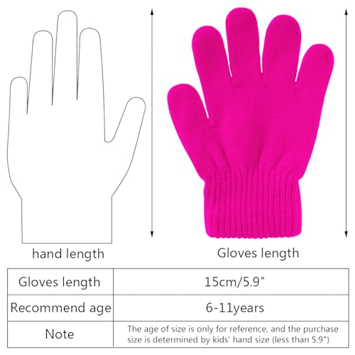 12 Pairs Kids Knit Winter Gloves in Hot Pink
