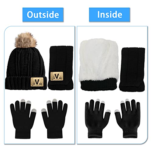Kids Winter Knit Hat, Scarf, Gloves Set (Black)