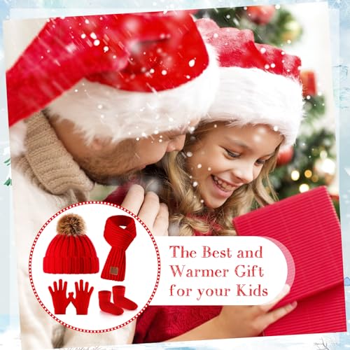 Kids Winter Knit Hat Scarf Gloves Socks Set