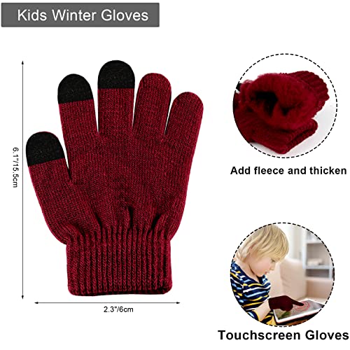 Cozy Kids Knitted Hat Gloves Scarf Set, Wine_RED