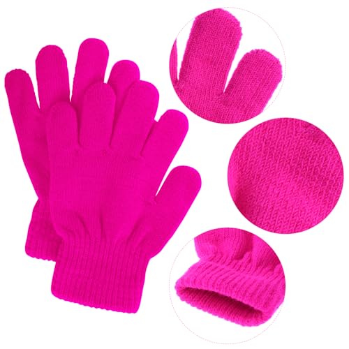 12 Pairs Kids Knit Winter Gloves in Hot Pink
