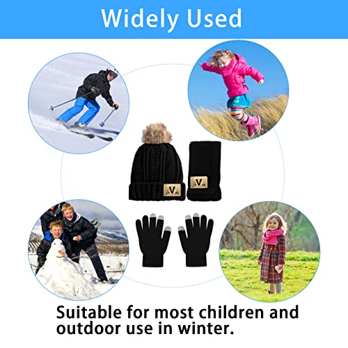 Kids Winter Knit Hat, Scarf, Gloves Set (Black)