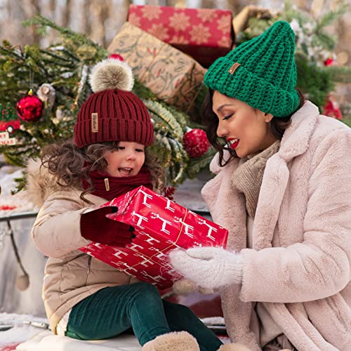 Cozy Kids Knitted Hat Gloves Scarf Set, Wine_RED