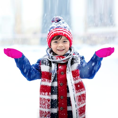 12 Pairs Kids Knit Winter Gloves in Hot Pink