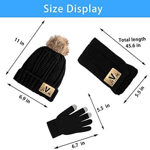 Kids Winter Knit Hat, Scarf, Gloves Set (Black)