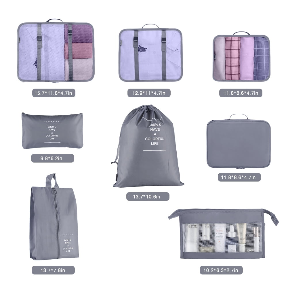 Travel Organizer Set: 8pcs Packable, Lightweight Cubes