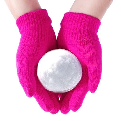 12 Pairs Kids Knit Winter Gloves in Hot Pink