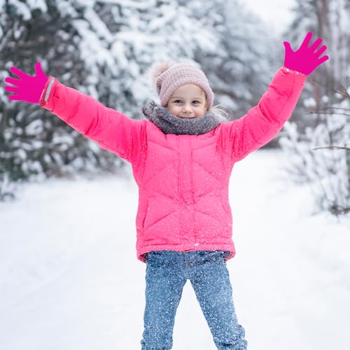 12 Pairs Kids Knit Winter Gloves in Hot Pink
