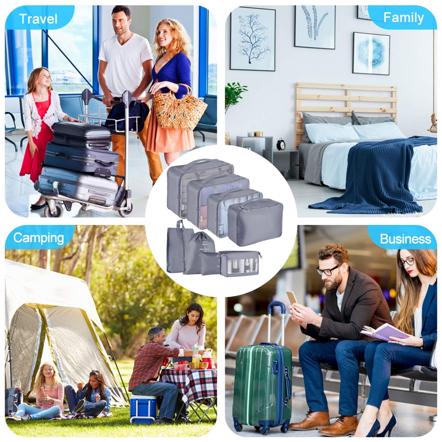 Travel Organizer Set: 8pcs Packable, Lightweight Cubes