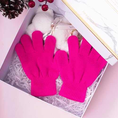 12 Pairs Kids Knit Winter Gloves in Hot Pink