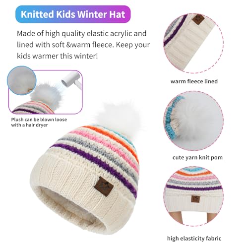 Winter Warm Kids Hat Gloves Scarf Set Rainbow White
