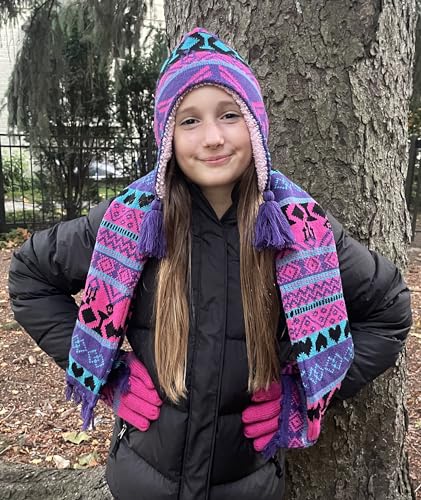 Girls Sherpa Lined Geo Print Winter Set, Ages 8-12