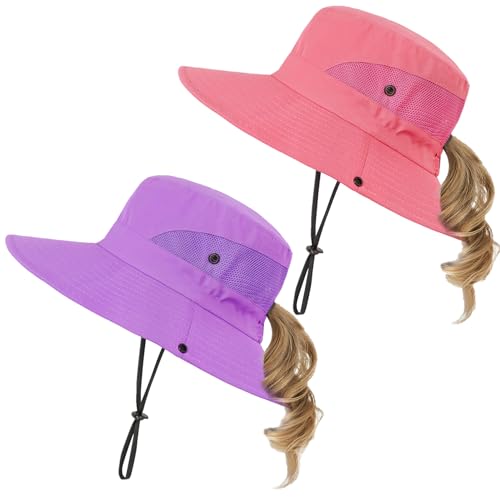 Kids Ponytail Sun Hat UPF 50 Bucket Cap