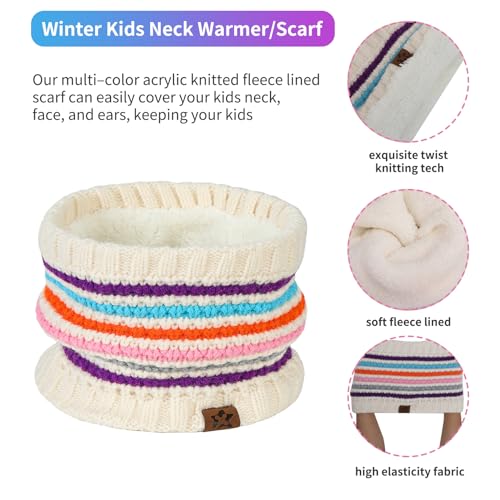 Winter Warm Kids Hat Gloves Scarf Set Rainbow White