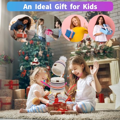 Winter Warm Kids Hat Gloves Scarf Set Rainbow White