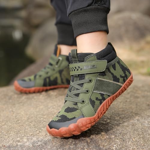 KUBUA Kids High Top Barefoot Sports Sneakers Green
