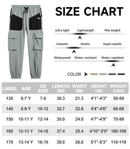 Boys Lightweight Cargo Joggers for Hiking - Size 6-7