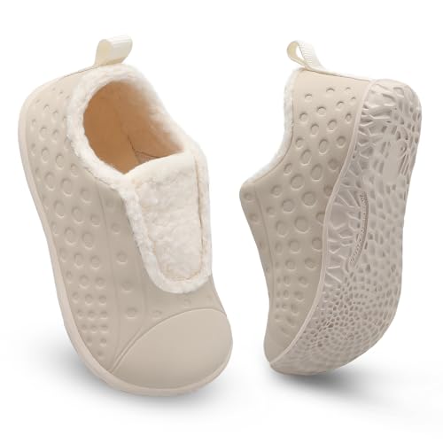 BARERUN Kids Warm Skin-friendly Indoor/Outdoor Slippers, Beige, 4.5-5 Infant