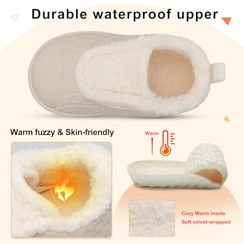 BARERUN Kids Warm Skin-friendly Indoor/Outdoor Slippers, Beige, 4.5-5 Infant