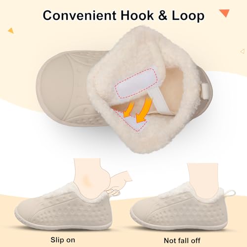 BARERUN Kids Warm Skin-friendly Indoor/Outdoor Slippers, Beige, 4.5-5 Infant