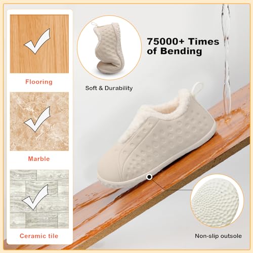 BARERUN Kids Warm Skin-friendly Indoor/Outdoor Slippers, Beige, 4.5-5 Infant