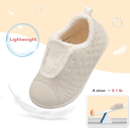 BARERUN Kids Warm Skin-friendly Indoor/Outdoor Slippers, Beige, 4.5-5 Infant