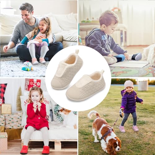 BARERUN Kids Warm Skin-friendly Indoor/Outdoor Slippers, Beige, 4.5-5 Infant