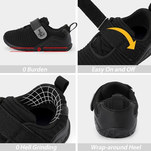 L-RUN Kids Barefoot Sneakers Breathable Black Sizes 9-9.5