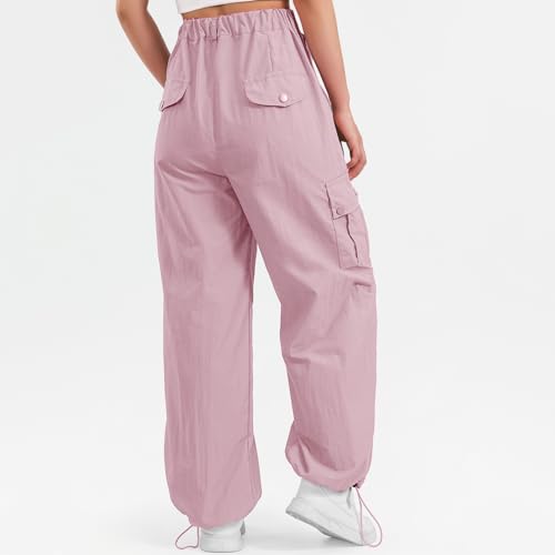 Girls' Lightweight Wide Leg Parachute Pants, Pink Kids Travel