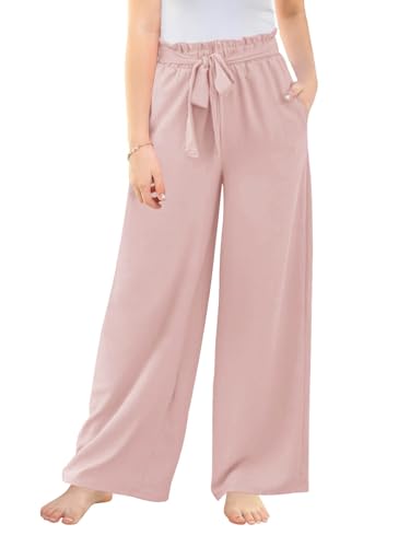 Girls Pink High-Waisted Wide Leg Travel Pants