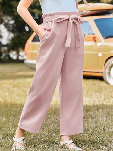 Girls Pink High-Waisted Wide Leg Travel Pants