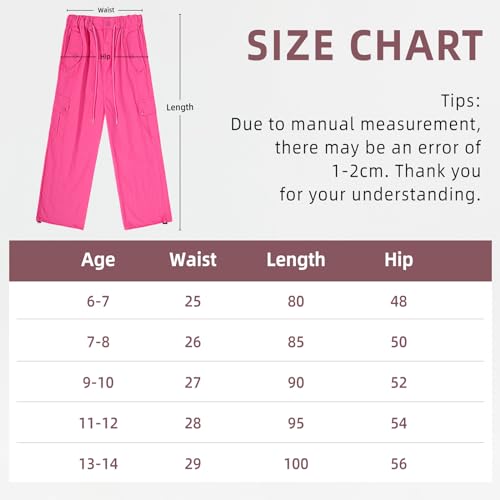 Girls' Lightweight Wide Leg Parachute Pants, Pink Kids Travel