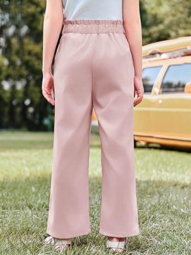 Girls Pink High-Waisted Wide Leg Travel Pants