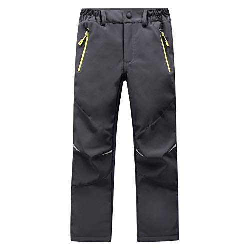 LANBAOSI Kids Waterproof Fleece-Lined Hiking Pants Gray