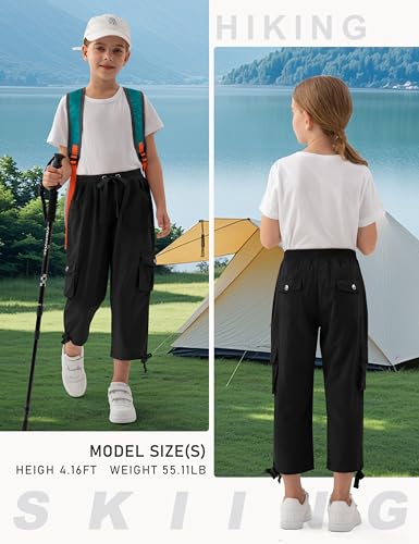 MoFiz Girls Cargo Capris Hiking Pants in Black