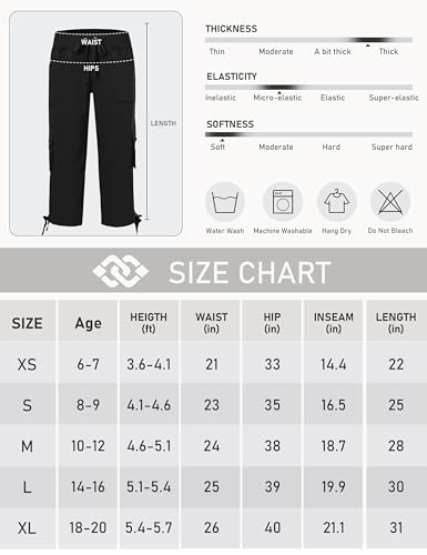 MoFiz Girls Cargo Capris Hiking Pants in Black
