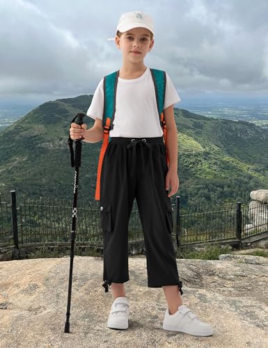 MoFiz Girls Cargo Capris Hiking Pants in Black