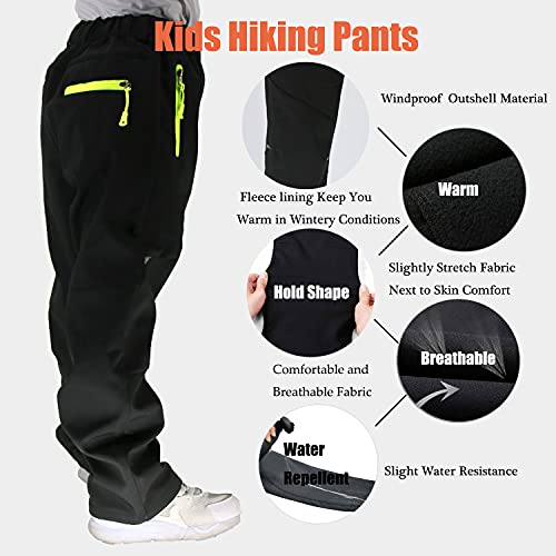 LANBAOSI Kids Waterproof Fleece-Lined Hiking Pants Gray