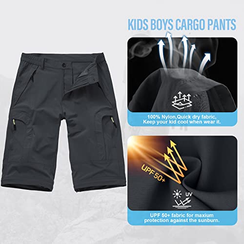 Asfixiado Kids Convertible Cargo Pants, Quick Dry UPF 50+