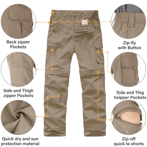 Khaki Outdoor Convertible Cargo Pants for Kids