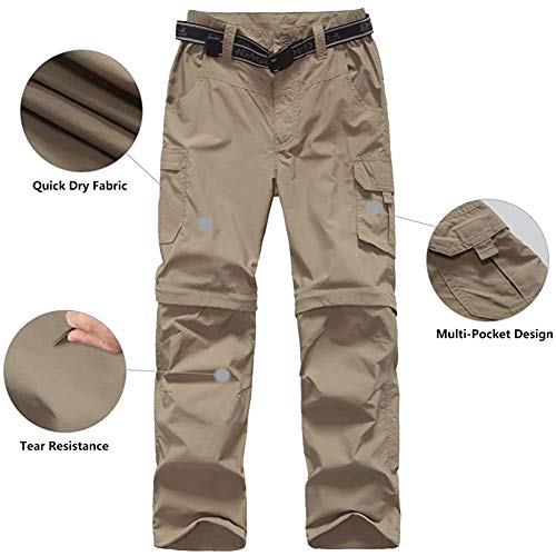 Boys Outdoor Cargo Convertible Hiking Pants Khaki