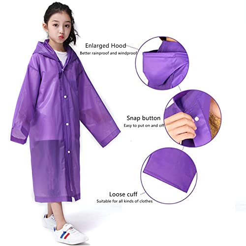 2 Pack Kids Reusable EVA Rain Ponchos, Waterproof